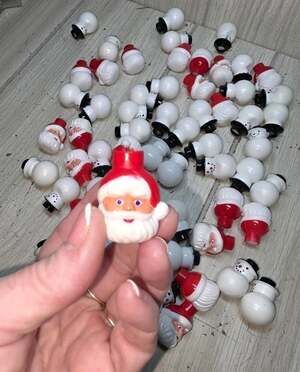 Plastic Blow Mold Christmas Santa Head & Snowman Mini Light Bulb Covers All